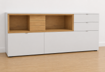 Venjakob Andiamo Home Sideboard H218 Lack kristallweiß matt | Eiche rustico hell geölt | Links