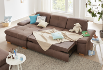 Megapol Ecksofa MP-IN16012 mit Querschläfer Stoffgruppe 2 | Kaltschaum | Metallrolle glänzend | Ohne Funktion