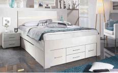 Rauch Scala Bett mit 6 Schubkästen und Kopfteil Alpinweiß | 180 x 200 cm | Holzkopfteil mit Beleuchtung
