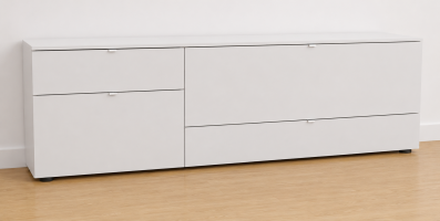 Venjakob Andiamo Home Lowboard H139 H189 Lack kristallweiß matt | Tiefe 43 cm | Große Klappe und Schub rechts