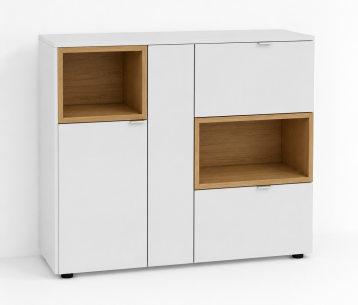 Venjakob Andiamo Home Sideboard H312 Lack kristallweiß matt | Wildeiche hell soft gebürstet | Links