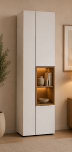 Venjakob Andiamo Home Vitrine H614 Lack kristallweiß matt | Wildeiche hell soft gebürstet | Rechts