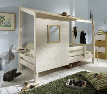 Infanskids Einzelbett mit Hüttendach-Bettaufsatz 