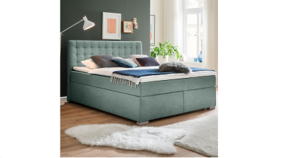 Meise Möbel Boxspringbett Isa Aspen Eisblau | 160 x 200 cm | Metall Edelstahloptik | H3