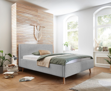 Meise Möbel Polsterbett Mattis mit Teddystoff und Bettkasten 140 x 200 cm | Teddy-Stoff Grau