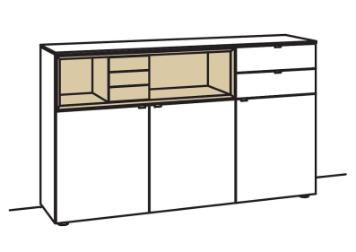 Venjakob Andiamo Home Sideboard H316 Lack kristallweiß matt | Eiche hell geölt | Links