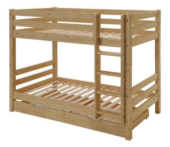 Infanskids Etagenbett mit gerader Leiter und Bettkästen Laugenfarbig