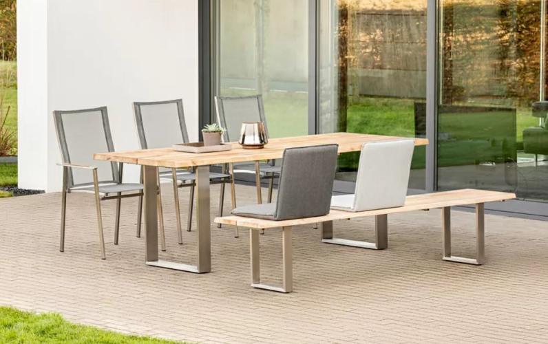 Niehoff Garden Bank Solid Profilkufe Edelstahl geb. | 220 x 45 cm